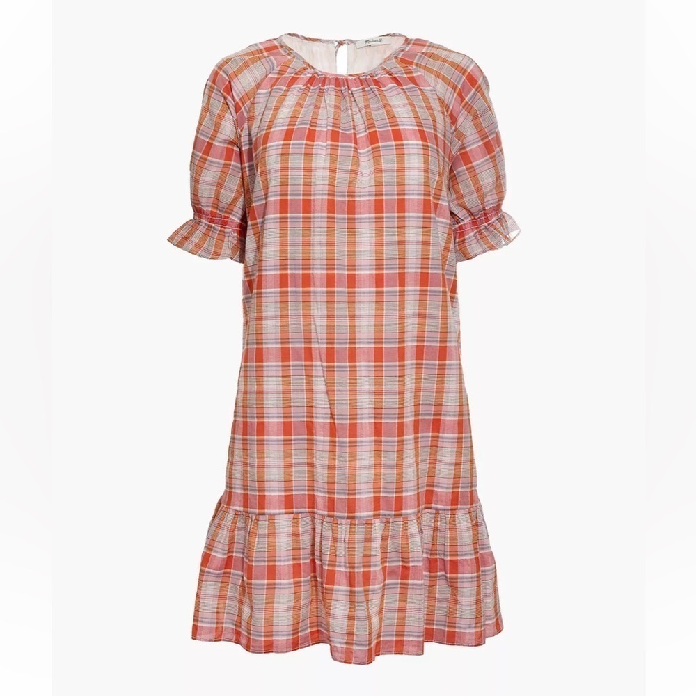 Madewell Plaid Ruffle-Sleeve Popover Mini Dress Style AO279